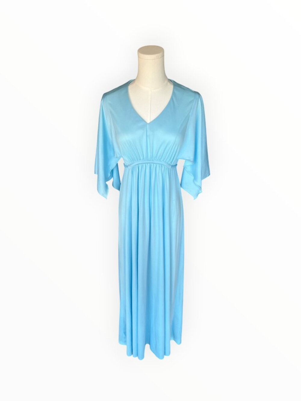 Vintage Soft Blue 70s Cape Sleeve Maxi Dress S/M Disco